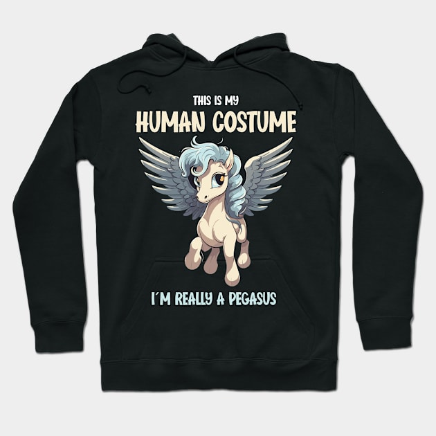 Cute Pegasus Halloween Tee | This is My Human Costume T-Shirt | Funny Animal Lovers Season Outfit | Fantasy Gift Idea Hoodie by Indigo Lake